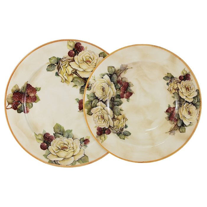 Набор тарелок: суповая (23,5 см) + обеденная (25 см) "Роза и малина"