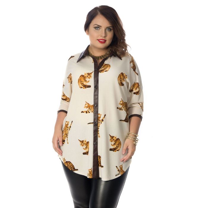 Рубашка женская, размер 52, цвет бежевый/коричневый М5-3419/5