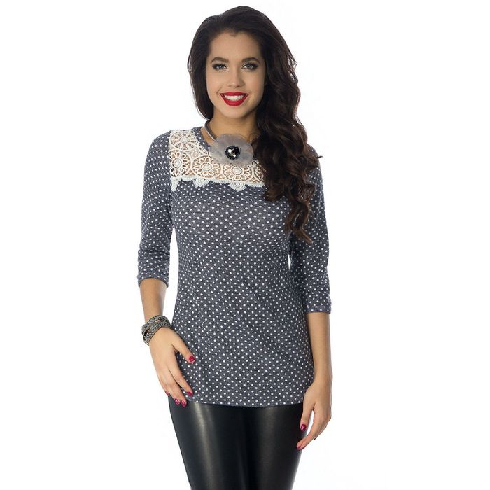 Блузка женская, размер 42, цвет серый/белый