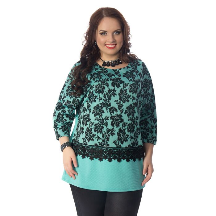 Туника женская, размер 52, цвет голубой/чёрный М4-3071