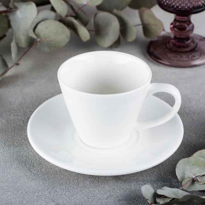 Чайная пара фарфоровая Wilmax, 2 предмета: чашка 180 мл, блюдце d=14 см, цвет белый кофейная пара фарфоровая wilmax 2 предмета чашка 160 мл блюдце цвет белый