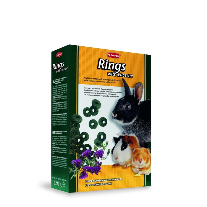 Корм Padovan дополнительный Rings с люцерной для кроликов и грызунов , 150 г
