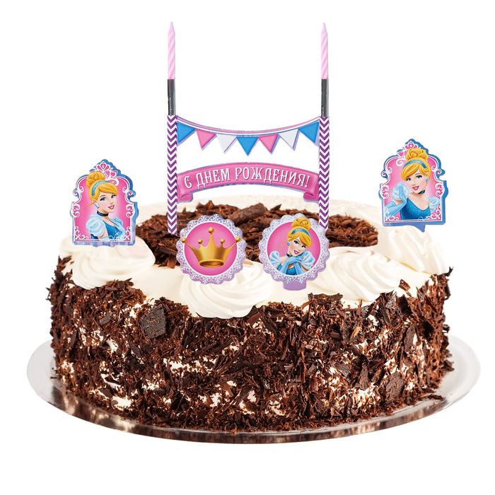 Свеча в торт Дисней "С Днем Рождения" 2 свечи, Принцессы: Золушка