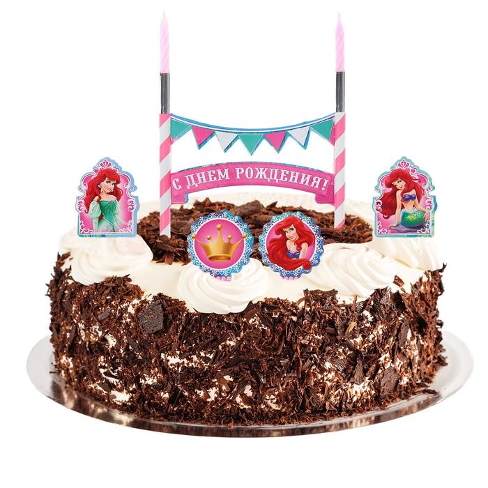 Свеча в торт Дисней "С Днем Рождения" 2 свечи, Принцессы: Ариэль