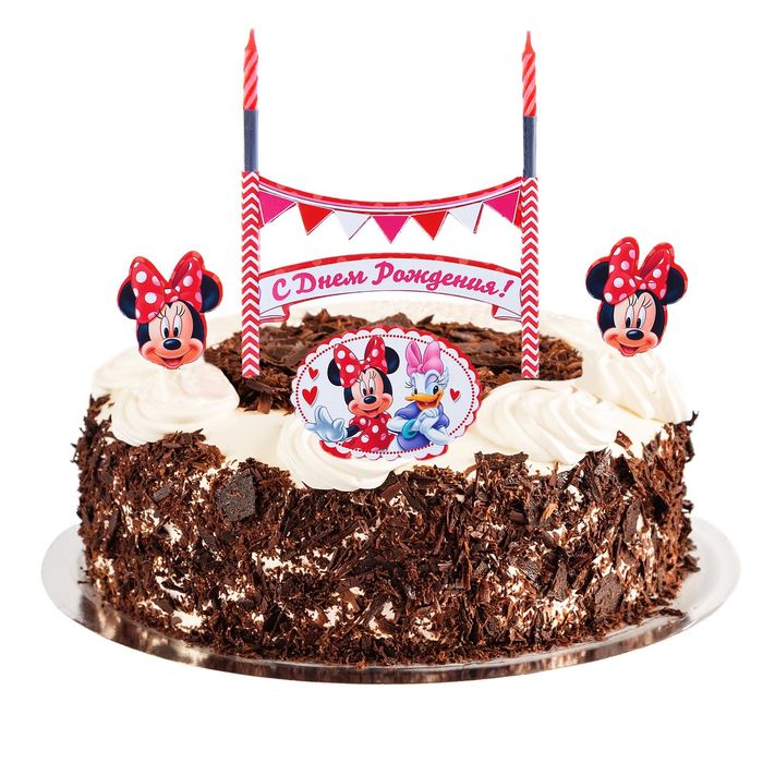 Свеча в торт Дисней "С Днем Рождения" 2 свечи, Минни Маус