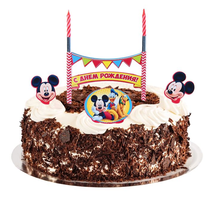Свеча в торт Дисней "С Днем Рождения" 2 свечи, Микки Маус и друзья