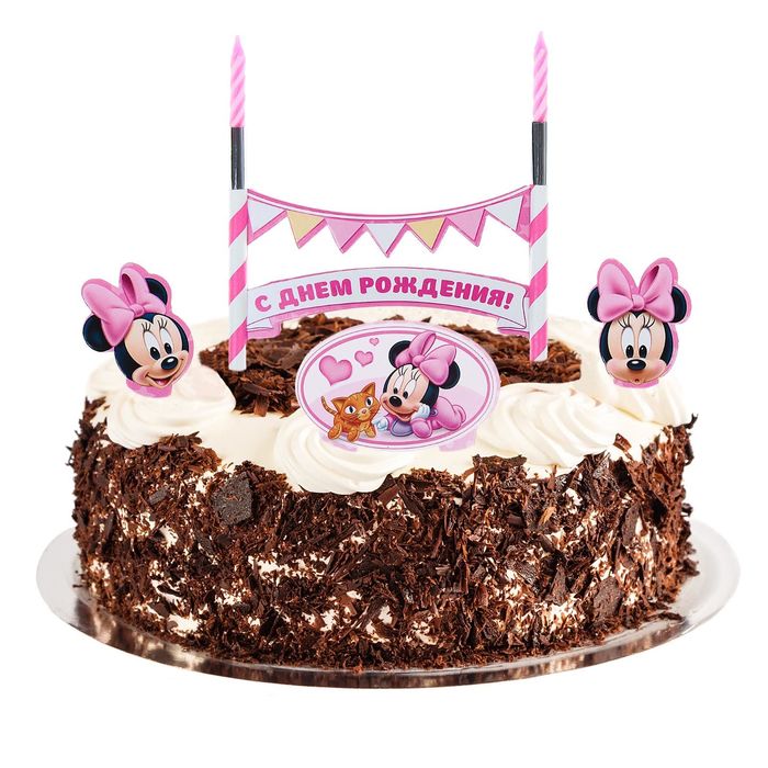 Свеча в торт Дисней "С Днем Рождения" малышка, 2 свечи, Минни Маус