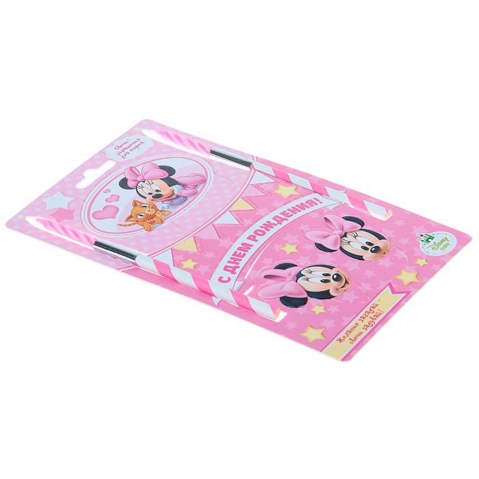 Свеча в торт Дисней "С Днем Рождения" малышка, 2 свечи, Минни Маус