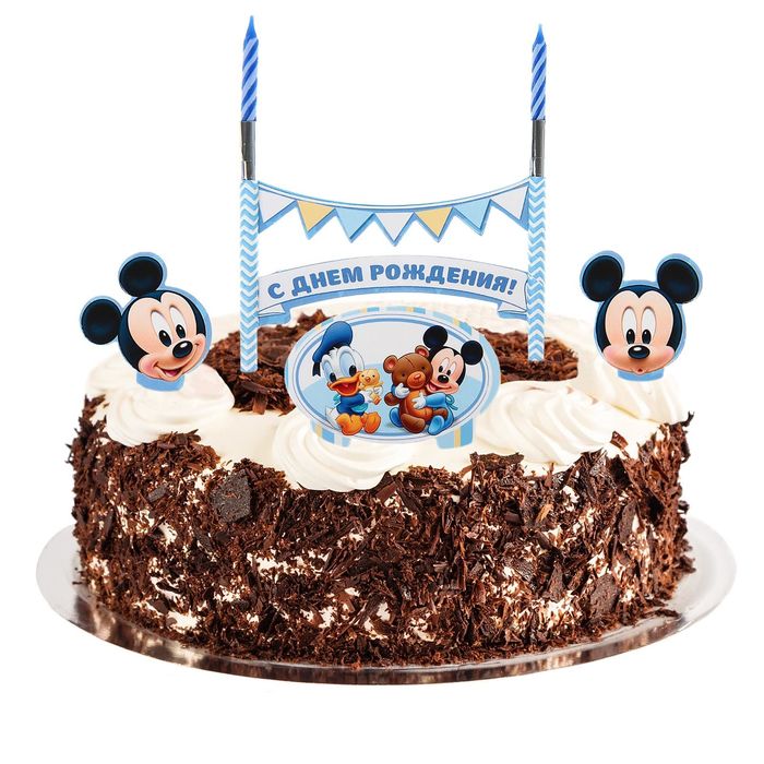 Свеча в торт Дисней "С Днем Рождения" малыш, 2 свечи, Микки Маус