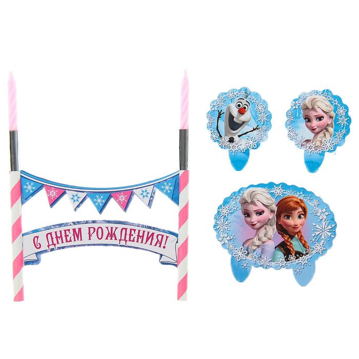 Свеча в торт Дисней "С Днем Рождения" 2 свечи, Холодное сердце