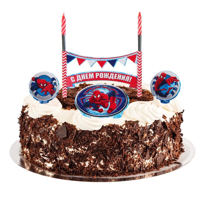 Свеча в торт "С Днем Рождения" 2 свечи, Человек-паук