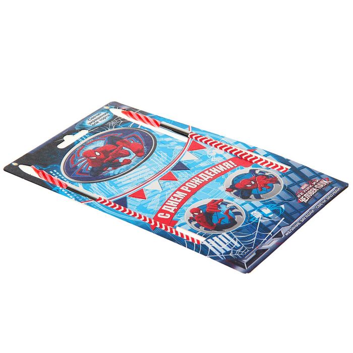 Свеча в торт "С Днем Рождения" 2 свечи, Человек-паук