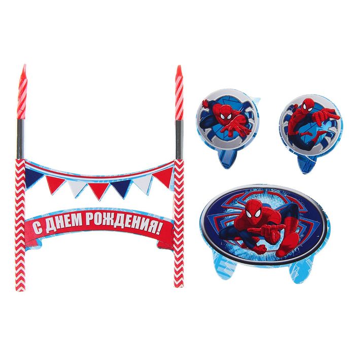 Свеча в торт "С Днем Рождения" 2 свечи, Человек-паук