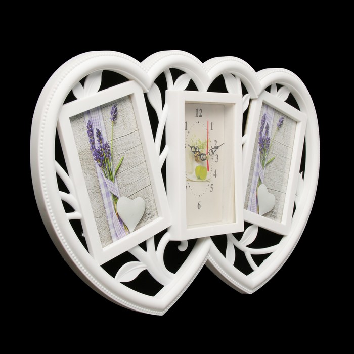 Часы настенные "Сердца", белые + 2 фоторамки 10 × 15 см