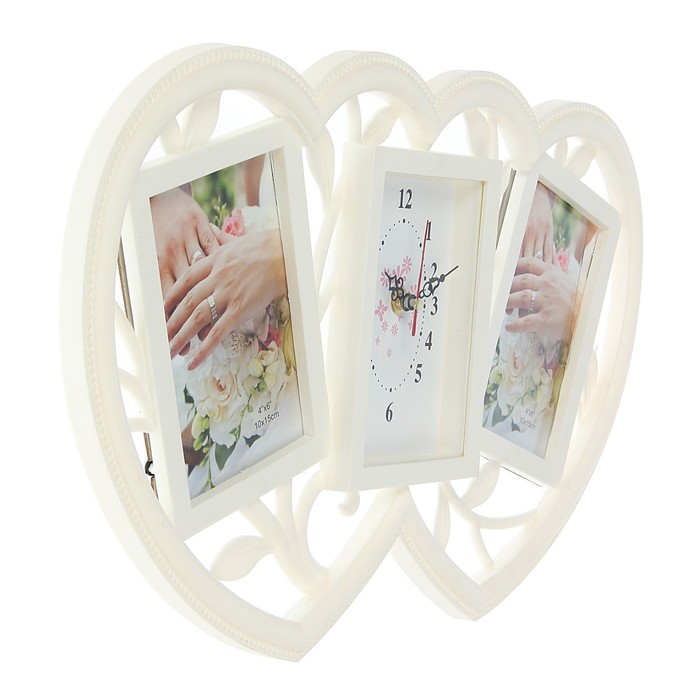 Часы настенные "Сердца", белые + 2 фоторамки 10 × 15 см