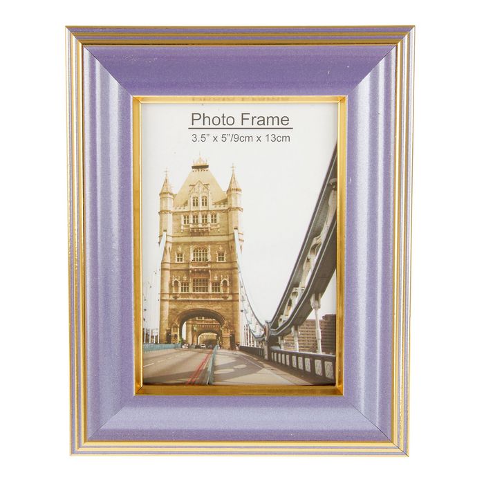 Фоторамка пластик 9х13 см "Сиреневая с золотыми полосками"(15,5х11,5 см)