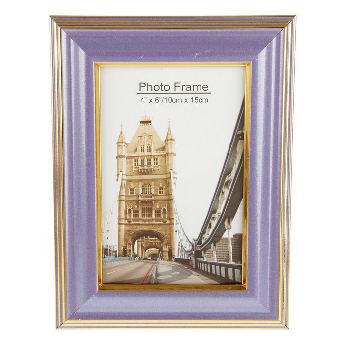 Фоторамка пластик 10х15 см "Сиреневая с золотыми полосками"(17,5х12,5 см)