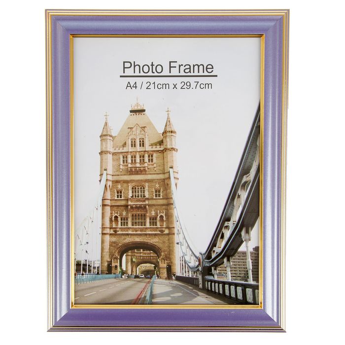 Фоторамка пластик формат А4 "Сиреневая с золотыми полосками" (35х25,5 см)