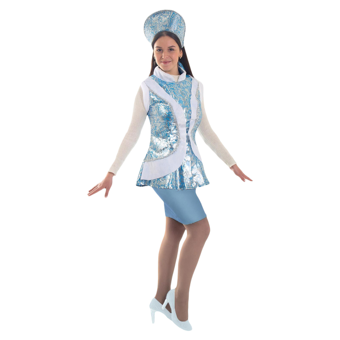 Карнавальный костюм "Снегурочка", жилет, кокошник, р-р 46
