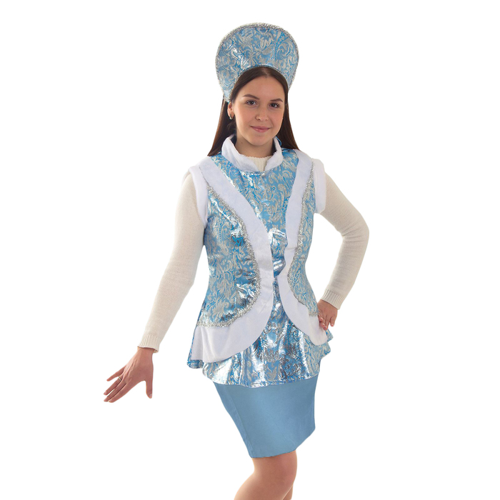 Карнавальный костюм "Снегурочка", жилет, кокошник, р-р 46