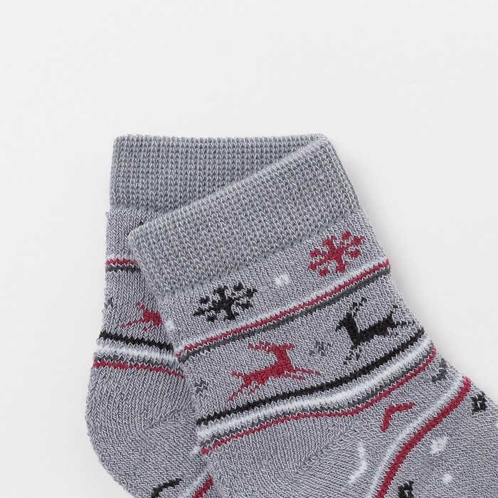 Носки детские плюшевые, цвет серый, принт МИКС, размер 12-14