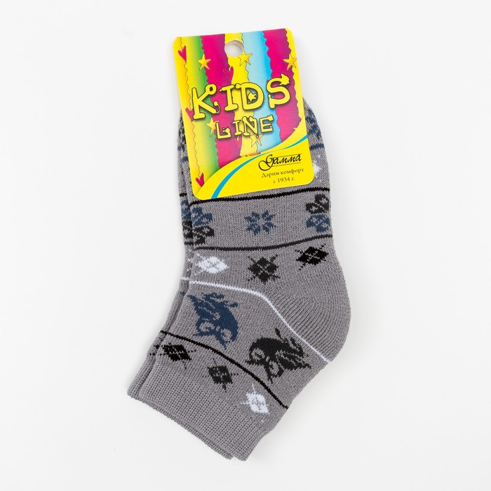 Носки детские плюшевые, цвет серый, принт МИКС, размер 12-14
