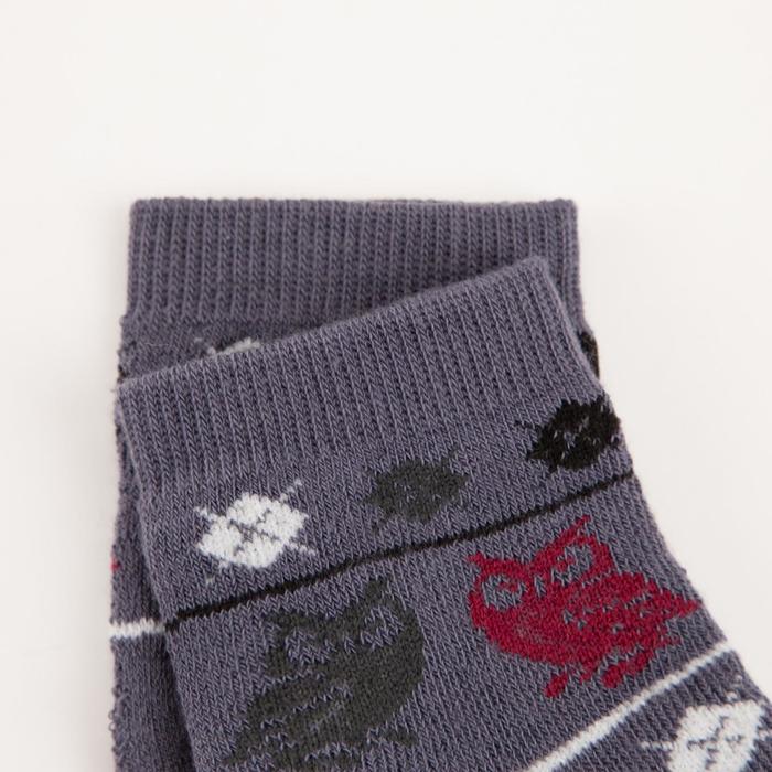 Носки детские плюшевые, цвет серый, принт МИКС, размер 16-18