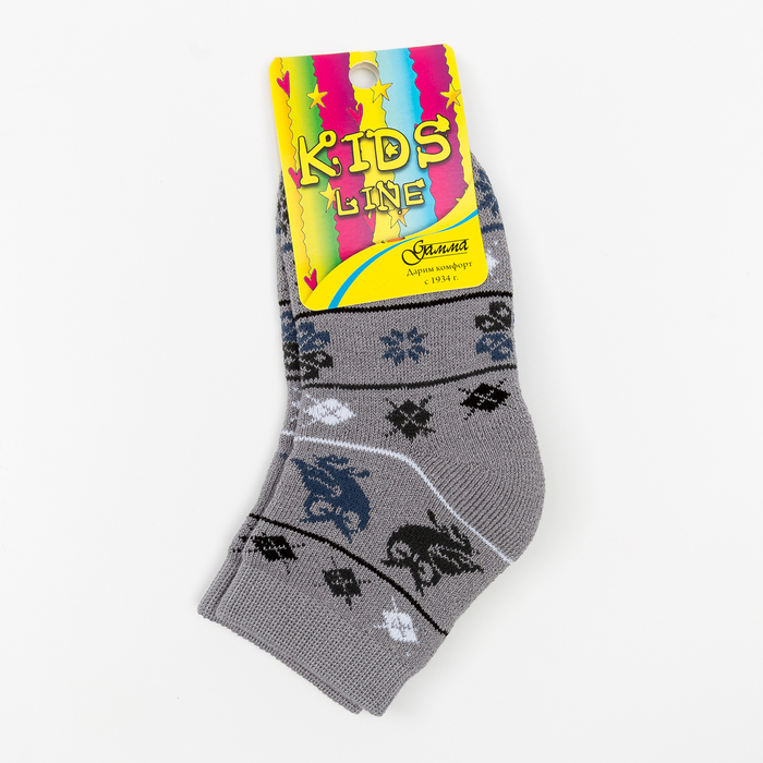 Носки детские плюшевые, цвет серый, принт МИКС, размер 16-18
