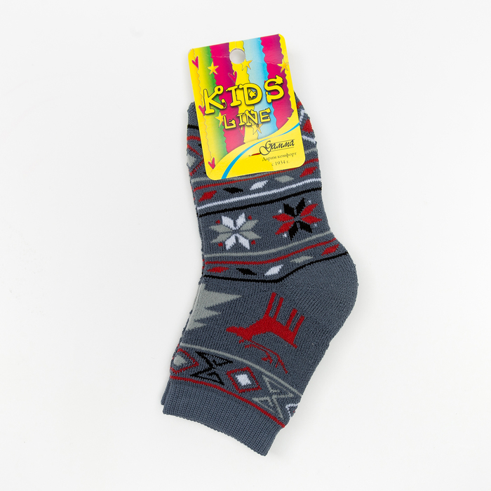 Носки детские плюшевые, цвет тёмно-серый, принт МИКС, размер 18-20