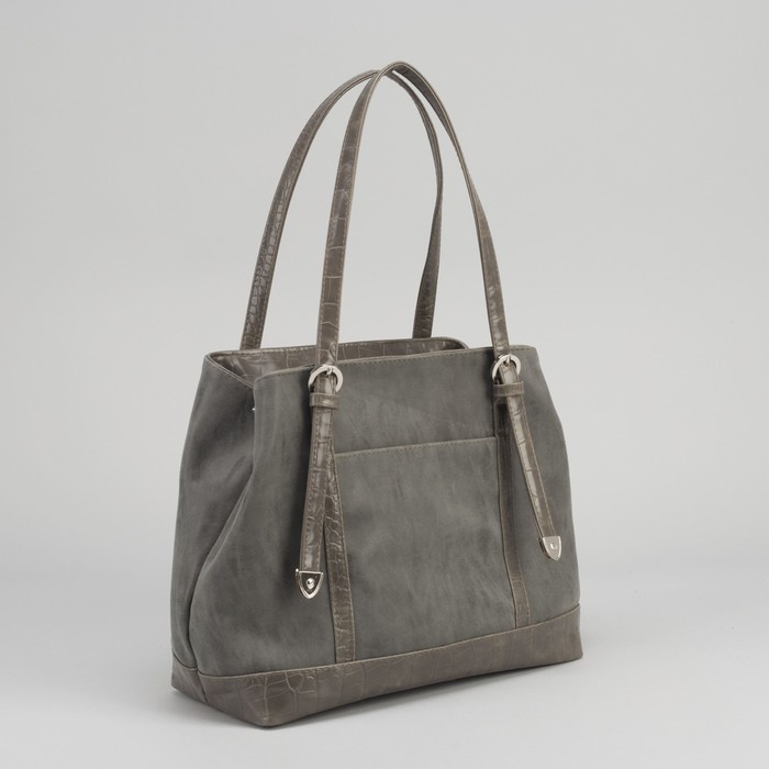 Сумка женская на молнии, 1 отдел, 2 наружных кармана, цвет серый