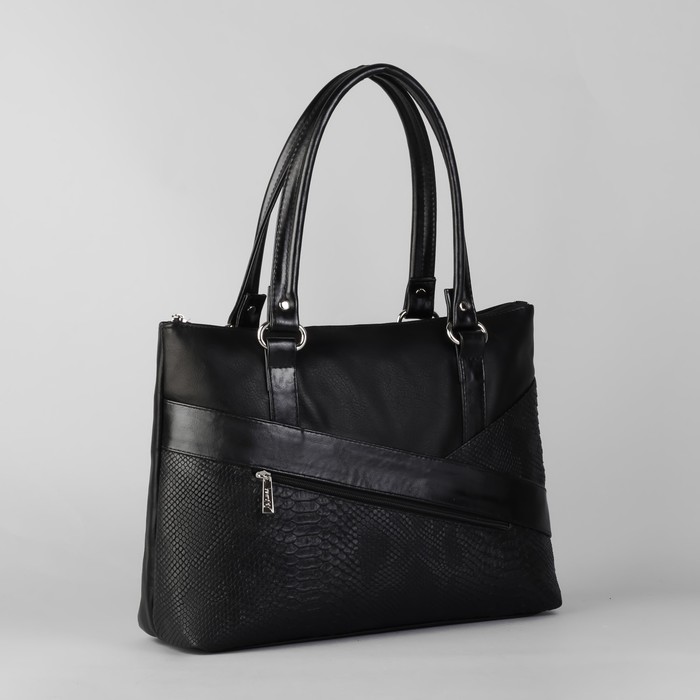 Сумка женская на молнии, 1 отдел, наружный карман, змея, цвет чёрный