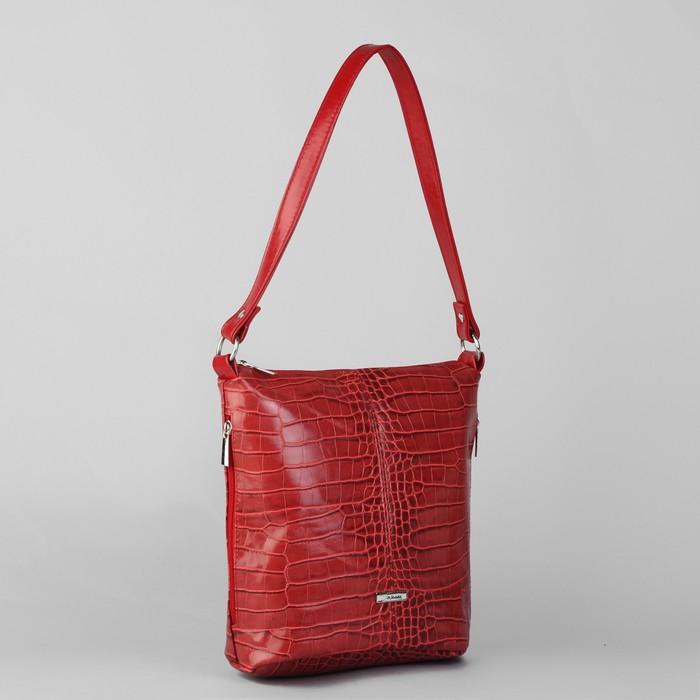 Сумка женская на молнии, 1 отдел, 3 наружных кармана, длинный ремень, крокодил, цвет красный