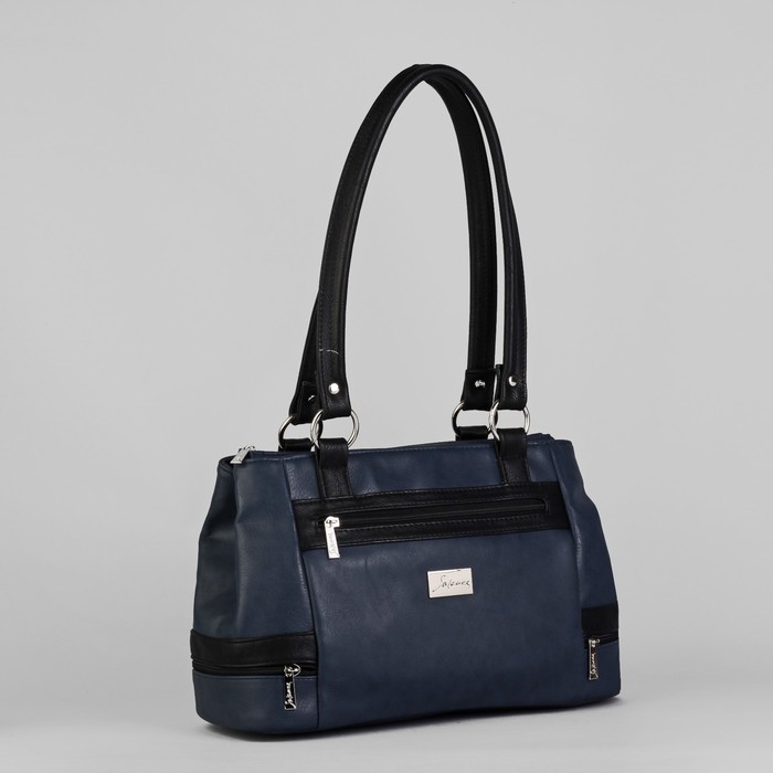 Сумка женская на молнии, 1 отдел, 4 наружных кармана, цвет синий/чёрный