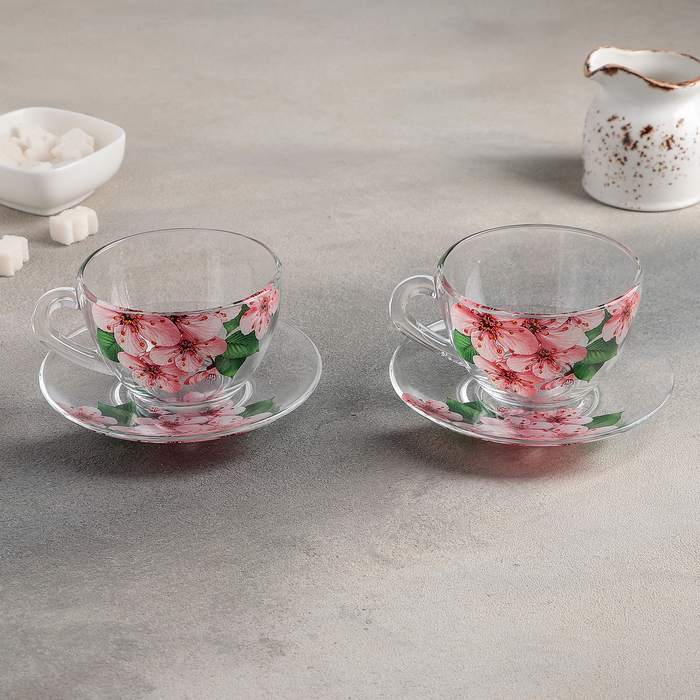 Набор чайный подарочный на 2 персоны "Дуэт. Сакура": 2 чашки 200 мл, 2 блюдца