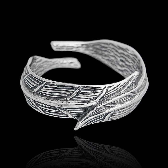 Кольцо "Ива", безразмерное, цвет чернёное серебро