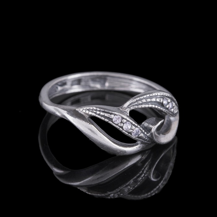 Кольцо "Шифон", размер 17, цвет белый в чернёном серебре