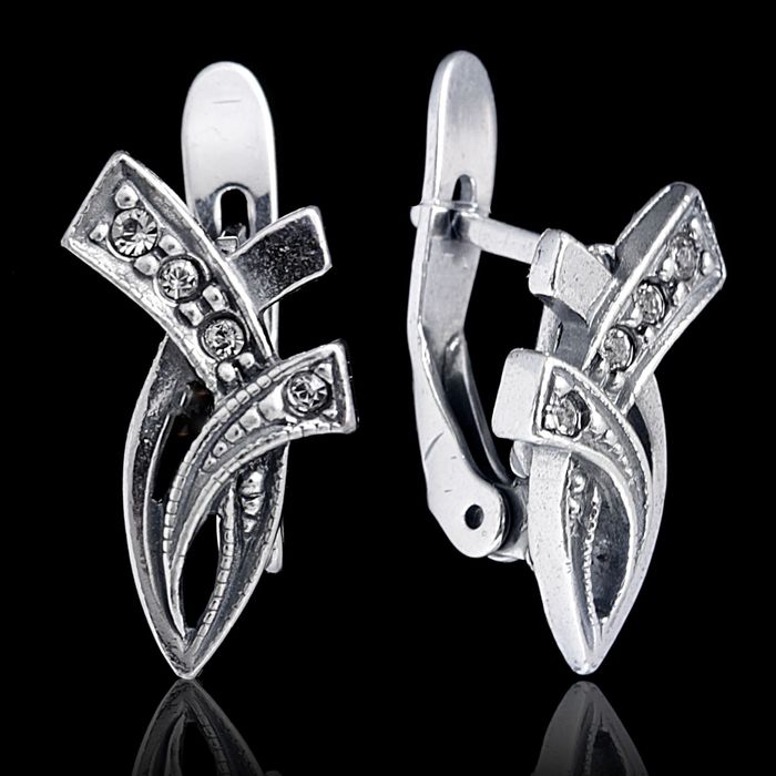 Серьги "Бареж", цвет белый в чернёном серебре