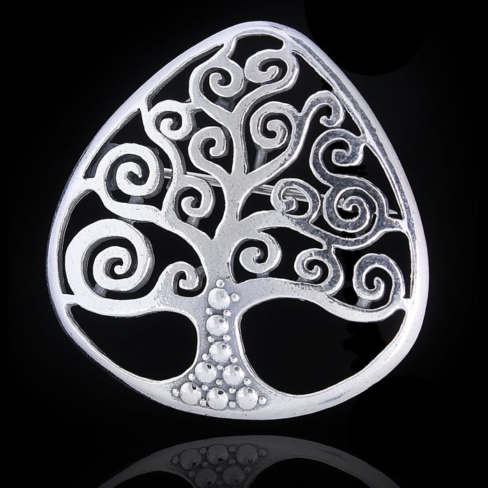 Брошь "Древена", цвет чернёное серебро