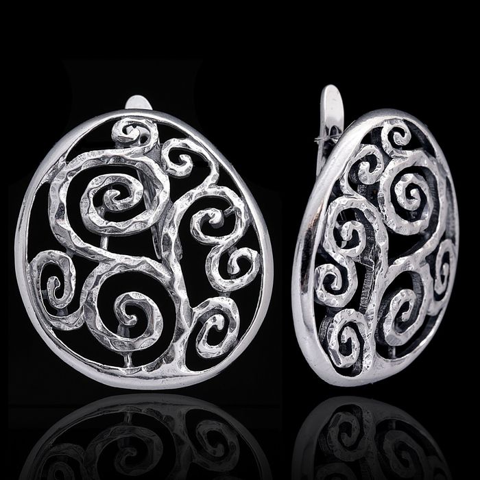 Серьги "Узорио", цвет чернёное серебро