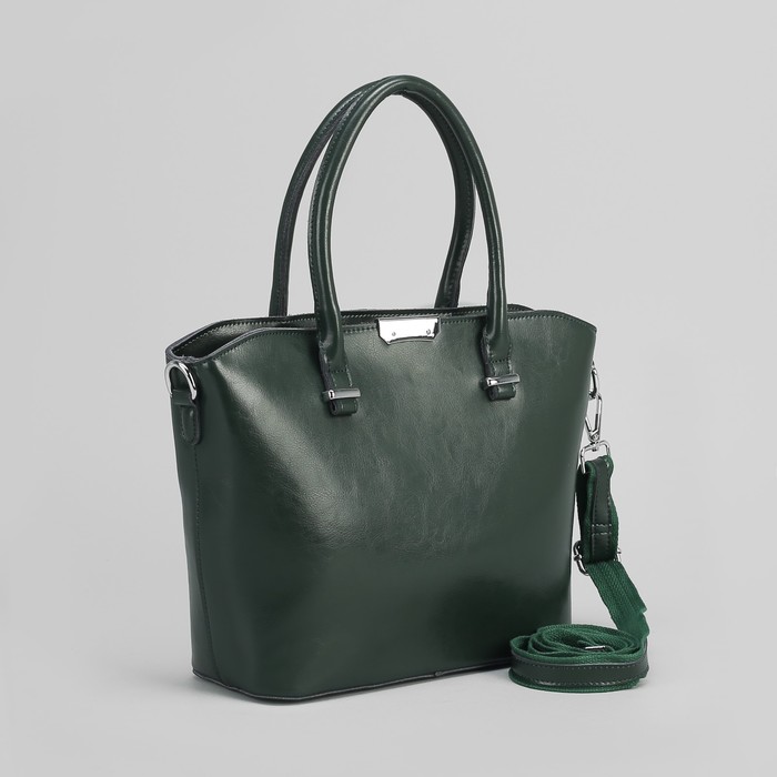 Сумка женская, 1 отдел с перегородкой, наружный карман, длинный ремень, цвет зелёный