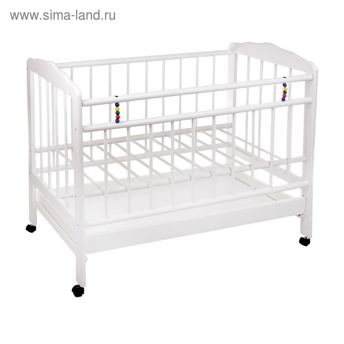 Детская кроватка «Женечка-2» на колёсах, с ящиком, цвет белый