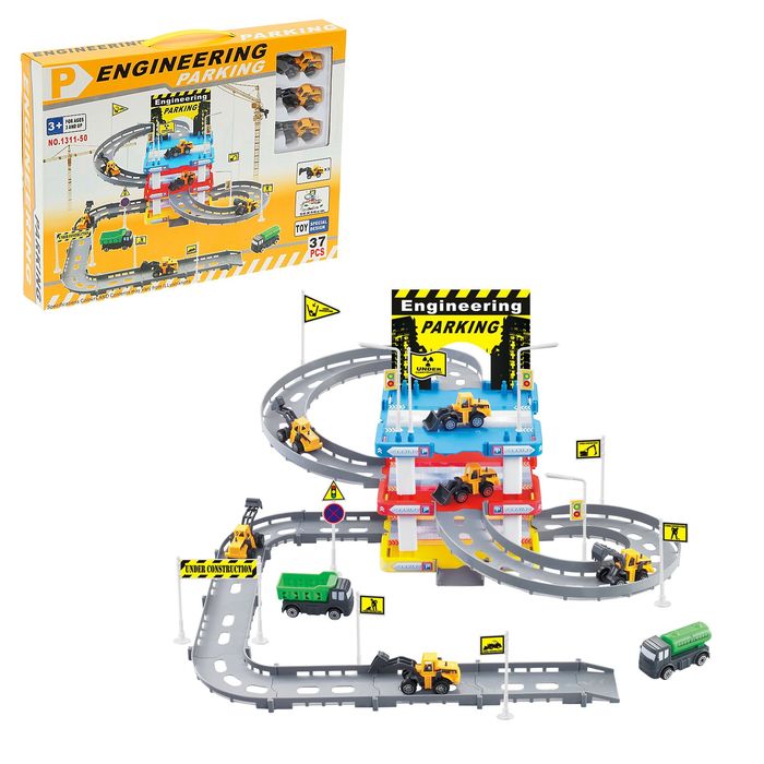 Парковка "Строим город", 37 элементов, 3 машины