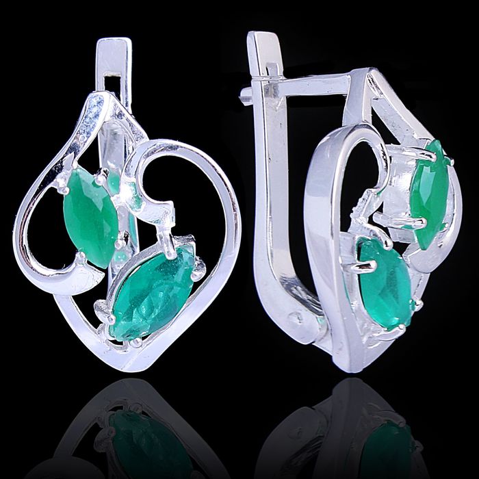 Серьги азурит "Витки" посеребрение, цвет зелёный