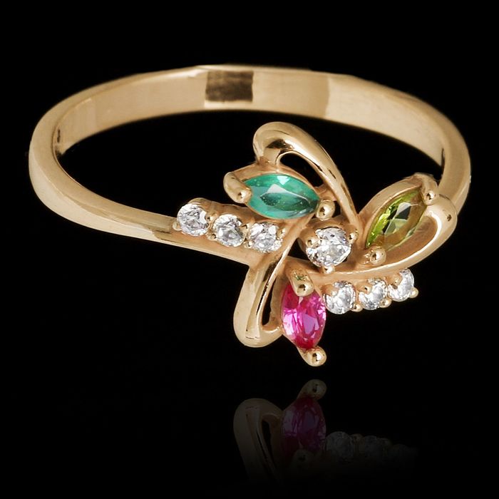 Кольцо азурит "Флорис" 1234з0888, позолота, цвет зелёно-розовый, 16 р-р