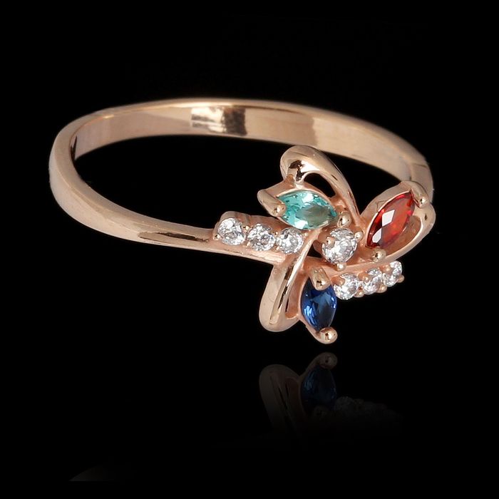 Кольцо азурит "Флорис" 1234з0888, позолота, цвет сине-красный, 19,5 р-р