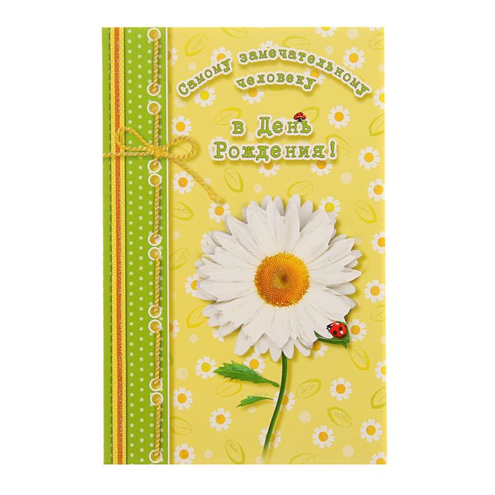 Открытка "С Днем Рождения!" Ромашки, божьи коровки