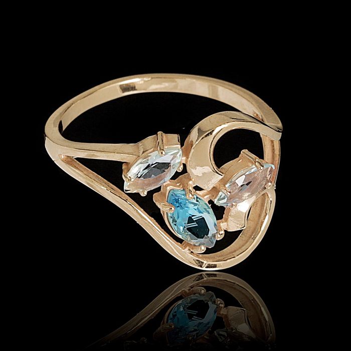 Кольцо азурит "Диковинка" 1004з9013, позолота, цвет голубой, 18,5 р-р