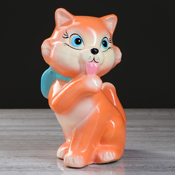 Копилка "Кошка с бантом" акрил, персик