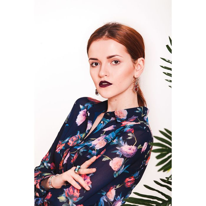 Блуза женская 160821-9277-4 темно-синий, р-р 48