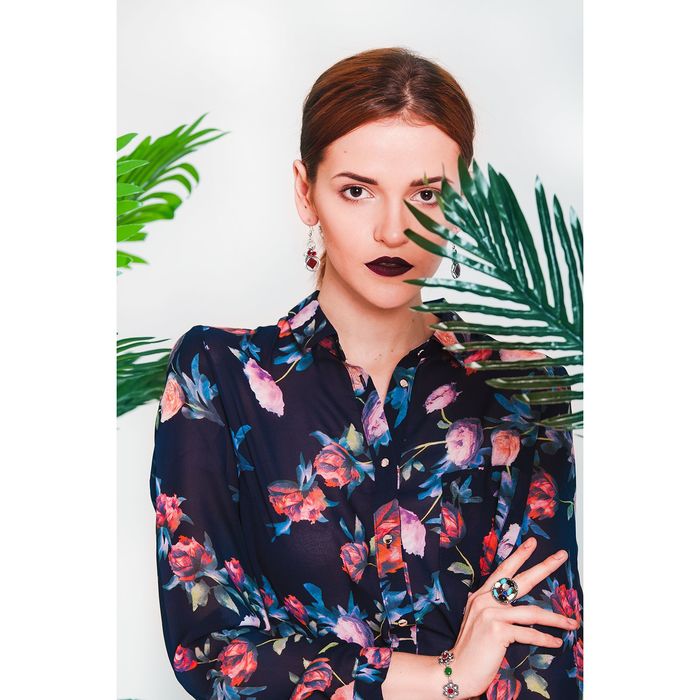 Блуза женская 160821-9277-4 темно-синий, р-р 48